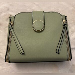 Sage Green Crossbody Purse Gold Hardware Double Zip Structured Handbag